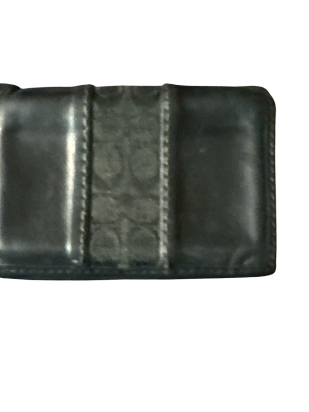 Coach Black Leather Money Clip with Signature-Strip Center
